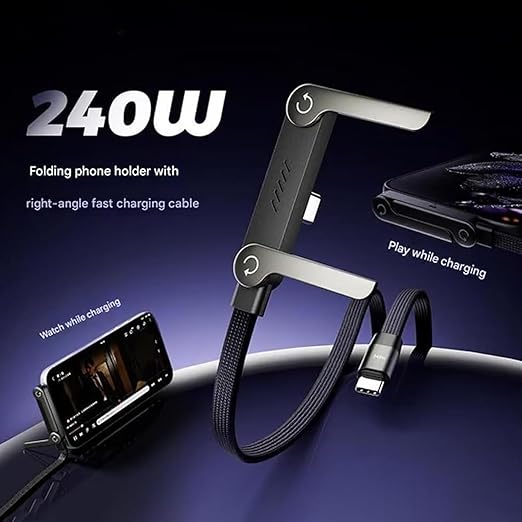 240W USB-C to USB-C Fast Charging Cable with Stand – 1.5M Nylon Braided Data Cable