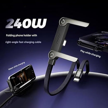 240W USB-C to USB-C Fast Charging Cable with Stand – 1.5M Nylon Braided Data Cable