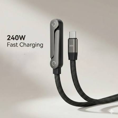 240W USB-C to USB-C Fast Charging Cable with Stand – 1.5M Nylon Braided Data Cable