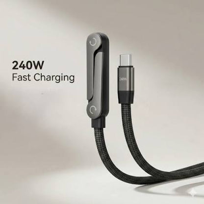 240W USB-C to USB-C Fast Charging Cable with Stand – 1.5M Nylon Braided Data Cable