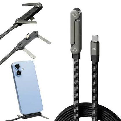 240W USB-C to USB-C Fast Charging Cable with Stand – 1.5M Nylon Braided Data Cable